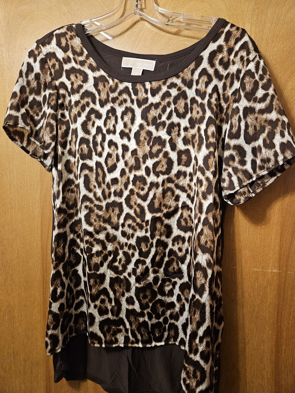 MICHAEL Michael Kors Leopard-Print Short Sleeve Top in Brown and Cream